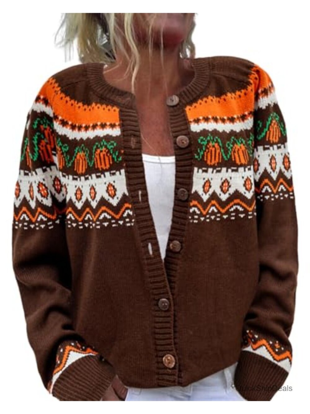 Women's Funny Fall Winter Animal Floral Tree Long Sleeve Button Knit Cardigan